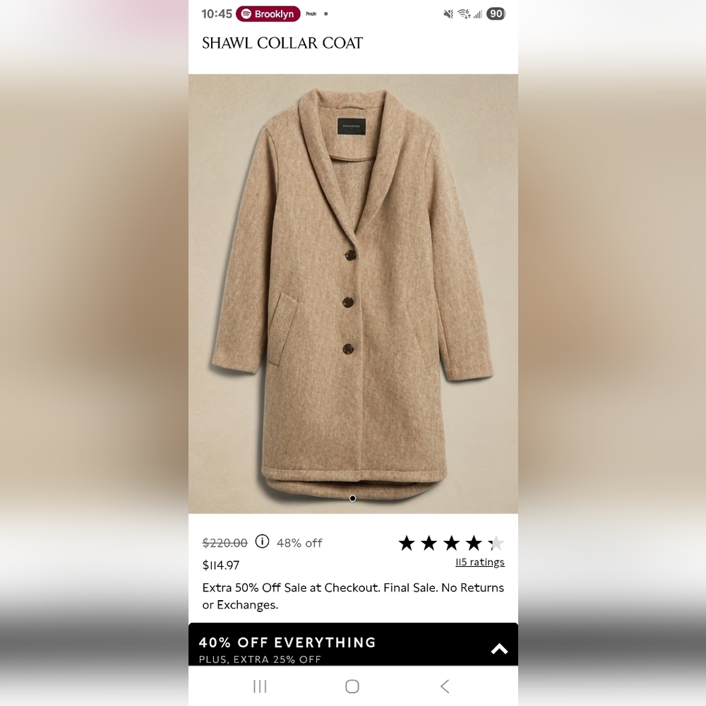 Banana Republic Tan Shawl Collar Coat